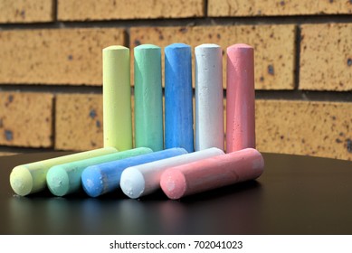 Chalks Of Five Different Colors On Table. Concept Of Ten As In Ten Things, Ten Objects, Ten People Of Different Colors.
					