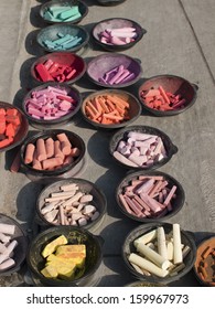 Chalks On The Street During Chalk Art Festival In Denver, Colorado.