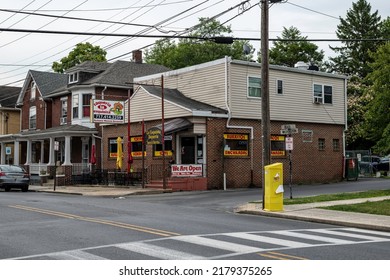 Chambersburg Pennsylvania USA 7-16-2022 Mexican Restaurant On Corner Of Small Town America