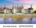 Chambord castle (chateau Chambord) in Loire valley at sunset, France