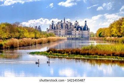 Chambord castle, royal medieval french castle at Loire Valley in France, Europe