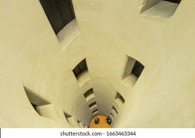 Chambord, France - November 14, 2018: The double helix staircase internal well of the Chambord castle