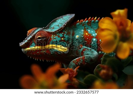 Chameleon in the jungle. Beautiful close-up.
