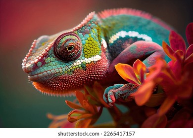 Chameleon on the flower. Beautiful extreme close-up. - Shutterstock ID 2265417157