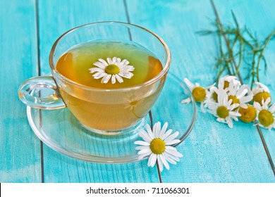  Chamomile Tea. Camomile Flower And Cup Of Camomile Tea.