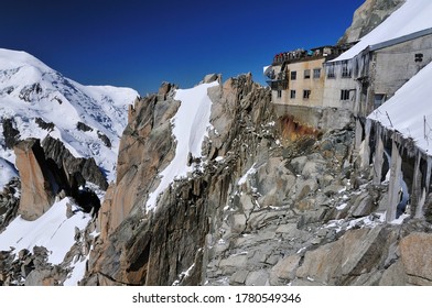 Chamonix, France - 1 July 2020 : Summit of the Aiguille du Midi, Mont Blanc Massif