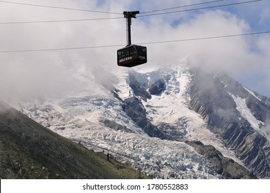 Chamonix, France - 1 July 2020 : Aiguille du Midi cable car, Mont Blanc Massif
