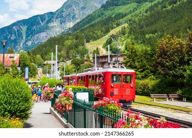 CHAMONIX, FRANCE - JULY 18, 2019: Montenvers Train In The Chamonix Mont Blanc Town In France