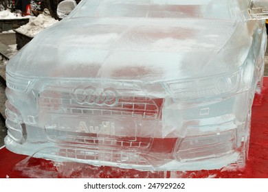 Chamonix,France - 22nd January 2015:A Full Size Ice Sculpture Of The Newly Launched Audi Q3 4x4 SUV/car Was The Centrepiece Of The Audi Stand At A Skiing Event.