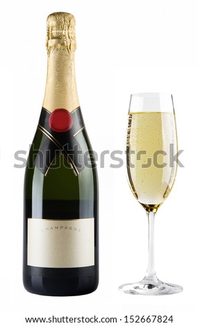 Champagne bottle and champagne glass