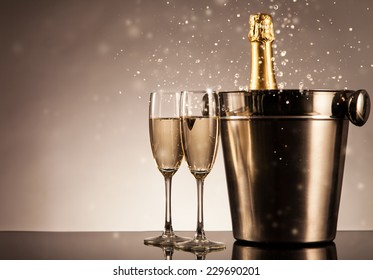 Champagne bottle with glasses. Celebration theme with champagne still life - Powered by Shutterstock