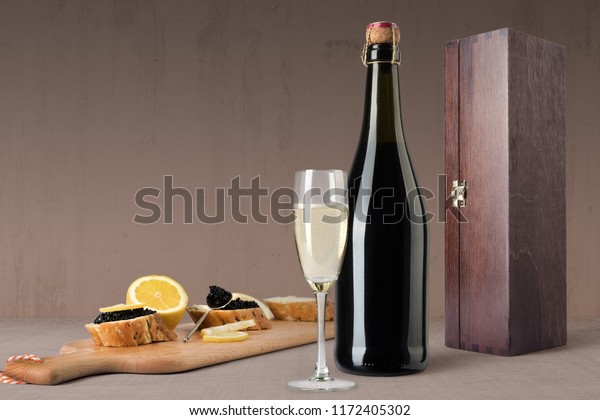 Download Champagne Bottle Mockup On Wooden Background Stock Photo Edit Now 1172405302