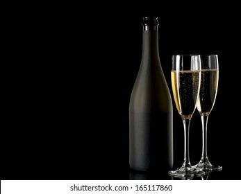 Champagne Bottle And Two Glasses