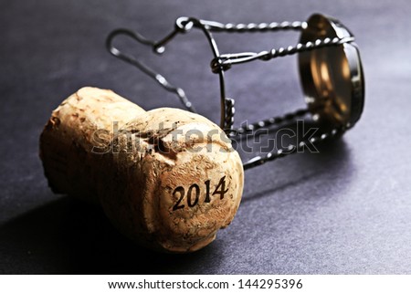 Champagne cork new year 2014. Macro image.