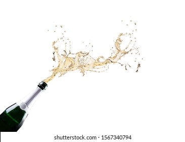 Champagne Explosion Isoalted On White Background. 