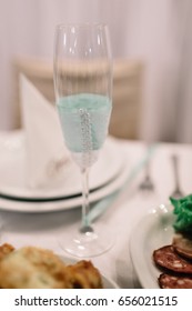 Champagne Flute Decorated With Mint Ribbon