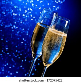 blue champagne flutes