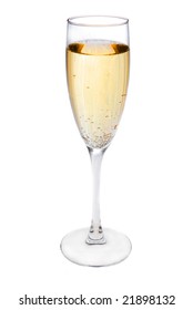 champagne glass full of bubbly isolated on white