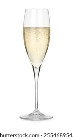 Champán en vidrio aislado en blanco. Vino espumoso