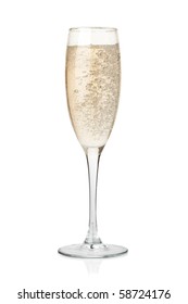 Champagne in glass. Isolated on white background