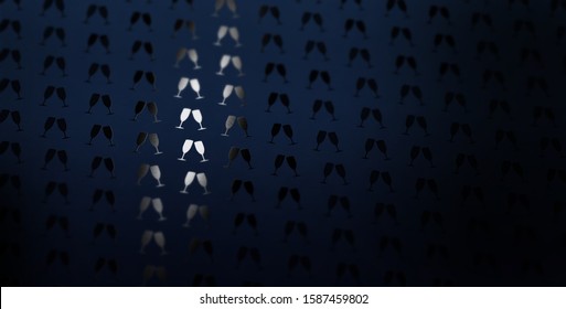 A Champagne Glass Pattern Of Spot Uv Varnish Print On Red Note Paper Background.