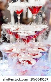 Champagne Glass Pyramid. Pyramid Of Glasses Of Wine, Champagne, Tower Of Champagne