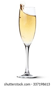 Champagne glass with splash. Isolated on white background