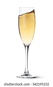 Champagne glass with splash. Isolated on white background