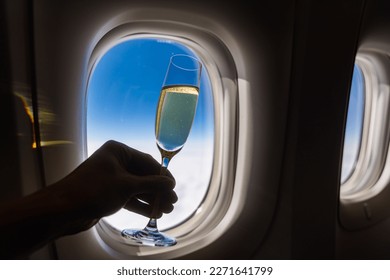 Champagne glass with window in international flight