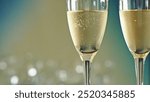 Champagne in glasses in front of twinkling lights