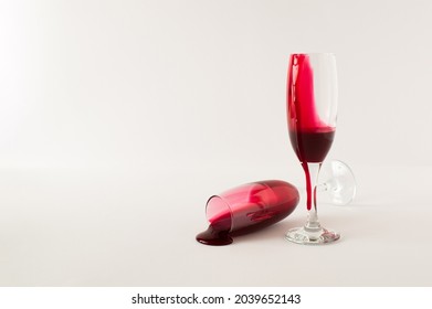 Champagne  Glasses  Full Of Blood. Minimal Horror Halloween  Concept.