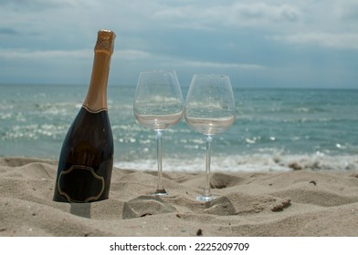 champagne on the shore of the Black Sea. romance for two - Powered by Shutterstock