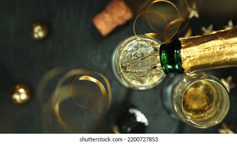 Champagne Pouring Glass Bottle Top View Stock Photo 2200727853 ...