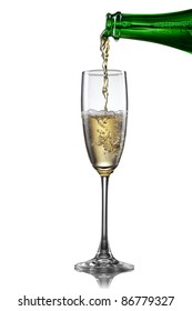 Champagne Pouring Into Glass Isolated On White