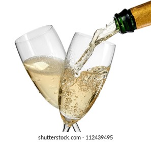 Champagne pouring in two glasses