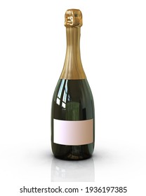 Champagne wine bottle. Isolated on white background. Bottle used for champagne, chardonnai, prosecco and white wine, place your design and use for presentations.