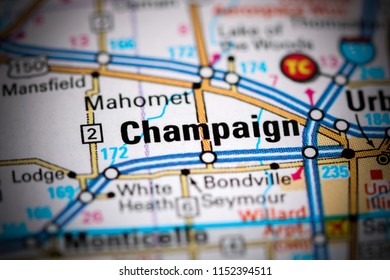 Champaign. Illinois. USA On A Map