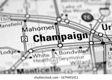 Champaign. Illinois. USA On A Map