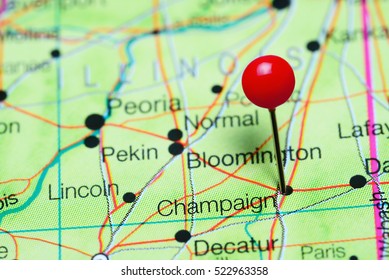 Champaign Pinned On A Map Of Illinois, USA
