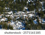 Champex-Lac on a snowy winter day in Orsieres in the district of Entremont in the canton of Valais in Switzerland