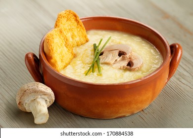 Champignon Mushroom Soup With Chives And Croutons