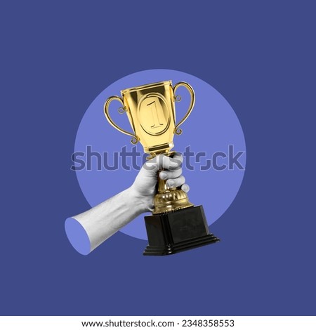 champion trophy, first place, first place trophy, number 1, winning, winner, trophy in hand, gold trophy, champion cup, symbol of triumph, hand with cup, the best, concept, collage art, photo collage