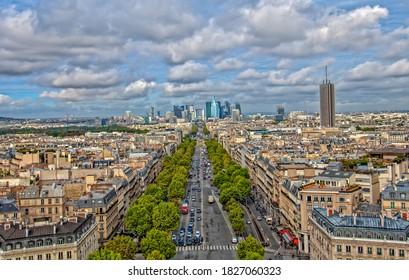 Champs Elysees Avenue In Paris Shot From The Arc De Triomphe	