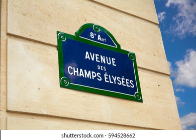 Champs Elysees Avenue Street Sign In Paris Of France