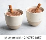 Champurrado, traditional mexican corn drink with chocolate, selective focus