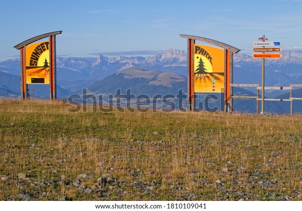 CHAMROUSSE, FRANCE, August 26, 2020 : Summer\
morning on the resort. Well-known ski resort near Grenoble,\
Chamrousse is a summer destination as\
well.