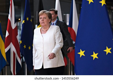 Chancellor of Germany, Angela Merkel arrives for a meeting with European Union leaders in Brussels Belgium on June 30, 2019.