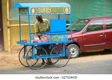 Chandannagar, India - April 16, 2017: A Man Selling Kulfi, Traditional Indian Dessert In His Cart
.