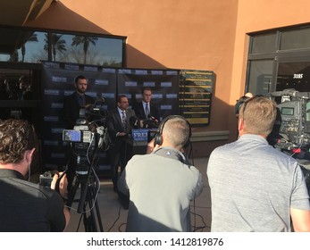 Chandler, Ariz. / US - February 2, 2018: Ammunition Dealer Douglas Haig And Lawyer Marc Victor The Day Haig Charged With Making Armor-piercing Bullets Found On Las Vegas Gunman Stephen Paddock. 3268