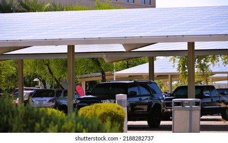 Chandler, Arizona - August 08 2022: Solar Panels On Covered Parking For Office And Factory Workers At Intel Corporation's Semiconductor Wafer  Manufacturing Campus In Ocotillo